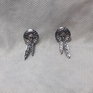 Concho Sterling Silver Feather Earrings Vintage